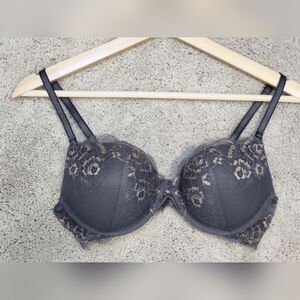 AMBRIELLE Lace Deep Plunge Convertible Push-up Bra, 34C Gray and Gold